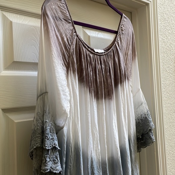 Luxurious boho-chic silk/viscose lined tunic top by Scandal Italy, size Large - Picture 3 of 11